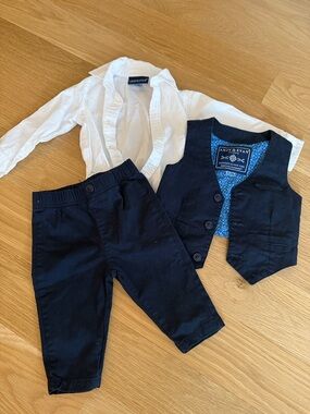 Andy & Evan Navy Vest, Pants + White Button Shirt Set
